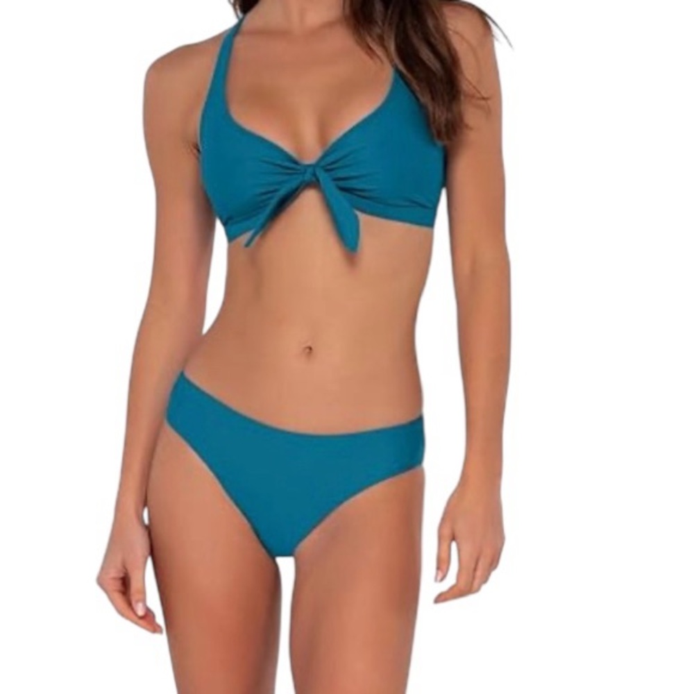 SHEIN Teal Knot-Front Bikini Set
